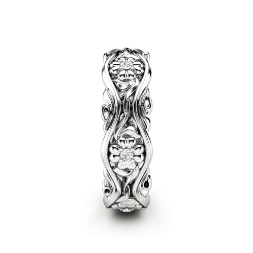 Filigree Flower Antique Design Wedding Engagement Band Ring for Women in 925 Sterling Silver White Gold Finish3