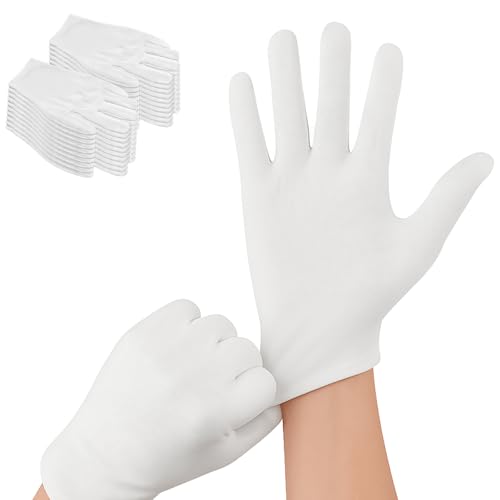 Neerow 12 Paar Baumwollhandschuhe Weiß, Wiederverwendbare Handschuhe Baumwolle, Waschbar Flexibel Stoffhandschuhe für Kosmetik, Hausarbeit, Service, Spa, Schmuckpflege (24 cm)