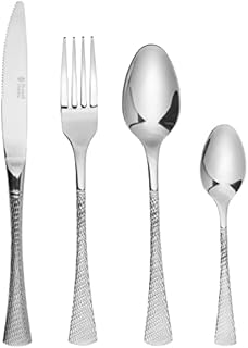 Russell Hobbs RH02229EU7 Milan 16 Piece Cutlery Set, 18/10 Stainless Steel, Table Utensils for 4 People, Unique Design, Includes Knives/Forks/Dessert Spoons/Teaspoons, 50 Year Guarantee