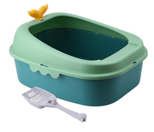 猫用トイレトレイ, 猫用トイレボックス オープントップ ペット用トイレトレー 猫用トイレパン 室内猫用 猫用トイレスコップ付き 消臭機能付き(Grun)