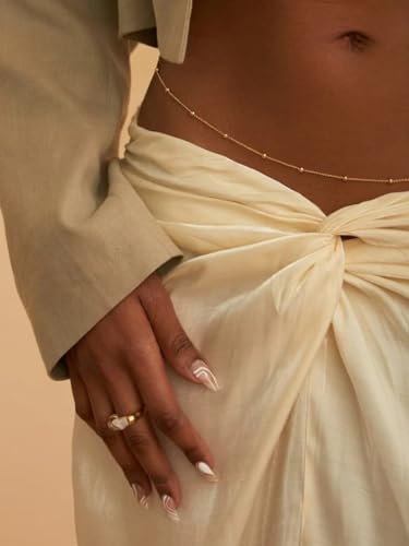 ASCOMY Waist Chains for Women 14K Gold Plated 2Pcs Body Chains Layered Cuban Pearl Satellite Beads Rope Coin Heart Pendant Belly Belt Body Chains Adjustable Bikini Body Jewelry for Women3