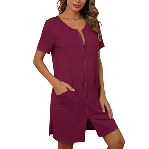 Generisch Vestido de casa para mujer, con cremallera frontal, suave, cómodo, ropa de dormir de manga 1/4, pijama de maternidad, ligero, pijama de lactancia, camisón holgado, bata de embarazo