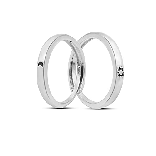 Sun Moon Couple Matching Rings for Women Men,Open Adjustable Couple Friendship Stackable Ring Sets Simple Engagement Wedding Statement Ring Jewelry (Sun Moon lovers rings 2)