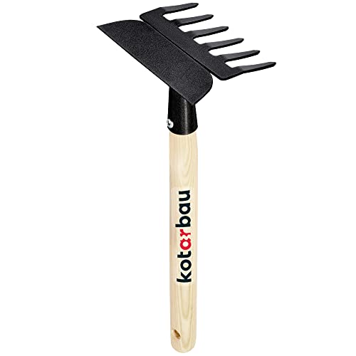KOTARBAU® Azada de Metal con Mango Corto, con rastrillos de Mano, para mullir, airear y desherbar, Doble, Herramientas de jardín para Tierra, pequeña, Escardillo