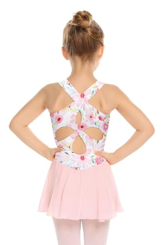 Image of Arshiner Kid Girls Hollow Back Ballet Leotard with Skirt Sleeveless Dance Dresses