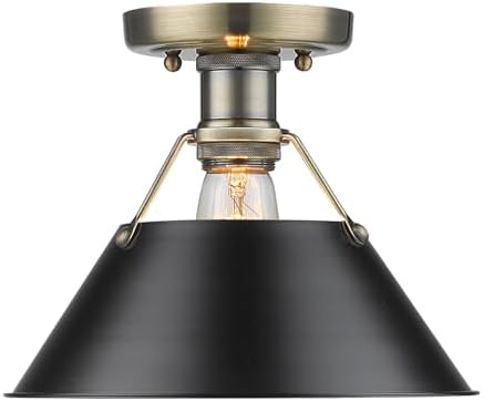 Golden Lighting 3306-FM AB-BLK Orwell Flush Mount, Aged Brass with Black Shade- Flush Mount Ceiling Light, Ceiling Light Fixture, Ceiling Light Fixtures, Light Fixtures Ceiling Mount