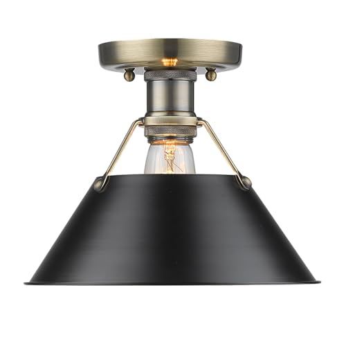 Golden Lighting 3306-FM AB-BLK Orwell Flush Mount, Aged Brass with