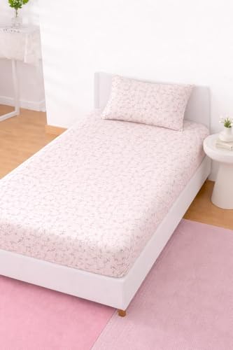 Image of Glace Cotton 220 TC Single Bedsheets Soft Breathable Fabric Elegent Design| Wrinklefree (Size-60 X 90 Inch) with 1 Pillow Covers (Size-17 X 27 Inches, Beige Flower)