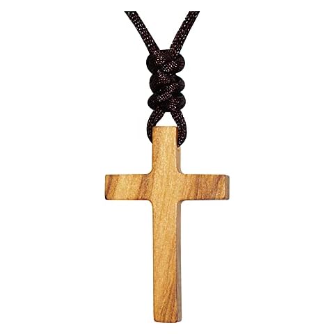 Natural Olive Wood Cross Pendant Necklace for Men Women Boy Girl Wooden Gift Necklace Cover