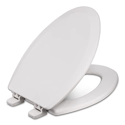 Centoco Elongated Toilet Seat, Heavy-Duty Wood Core with Plastic Scratch-Resistant Finish, Made in the USA, 900-001, White