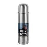 PhotoFancy - Thermoskanne 0,75 L - Personalisiert mit Foto und Text - Thermosflasche Edelstahl mit Trinkbecher
