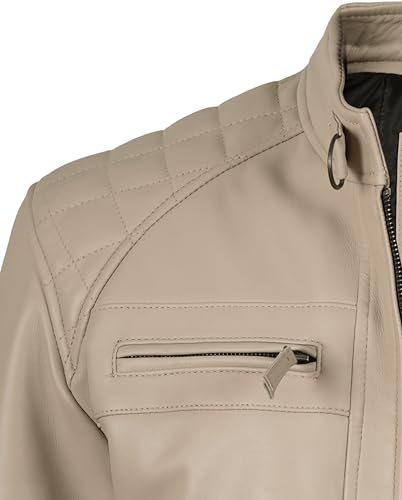 Image of fjackets Mens Leather Jacket Moto Style Real Lambskin Leather Jacket, Quilted Cafe Racer Classic Zip Up Biker Jacket for Men