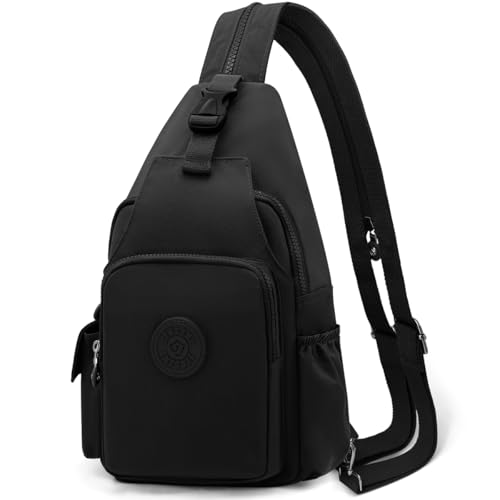 REETEE Bolsa de Pecho para Hombres Mujeres Impermeable Nylon Mochila Cruzada Sling Bag, Pequeñas Bolso Bandolera Cruzada para Viaje, Deporte y Uso Diario (negro)