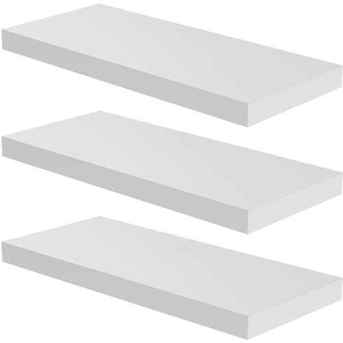 JPND Floating Shelf, Set of 3 Wall Shelf, 30 in W x 12.75 in D x 2 in H Wooden Floating Wall Shelf with Invisible Brackets for Living Room/Bedroom/Bathroom/Kitchen Storage and Decor, White
