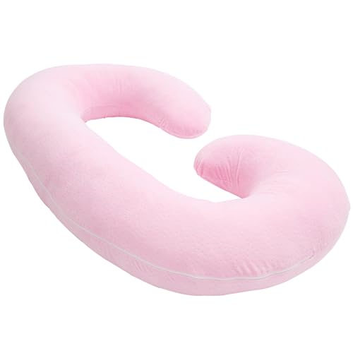 1 MIDDLE ONE Funda de Almohada de Embarazo en Forma de C, Funda de Almohada de Terciopelo Transpirable de Repuesto con Cremallera, Solo Funda (Rosa)