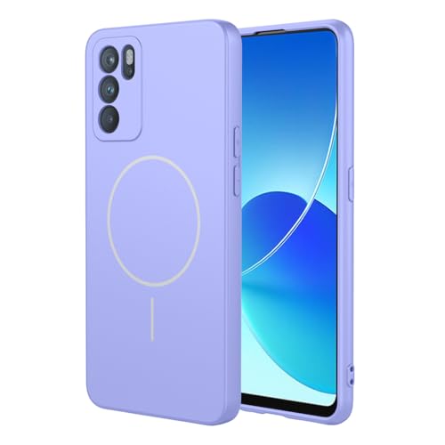 UPLAI Magnetico Cover per OPPO Reno 6 5G (Reno6 5G), Ultra Sottile Setoso Silicone Liquido Antiurto Custodia con Protezione Fotocamera, Premio TPU Fodera Fibra Caso. Viola