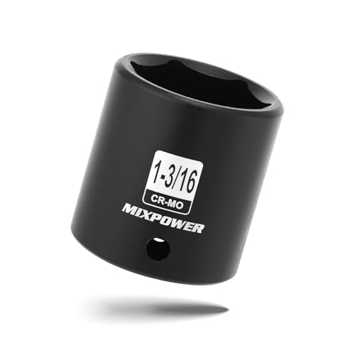 MIXPOWER 1/2 Drive Shallow Impact Socket CR-MO 1-3/16 6 Point Radius Corner Design Axle Nut Impact Grade Socket for Easy Removal