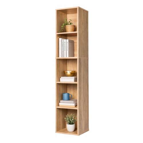 Image of 5 Cube Storage Organizer Wooden Bookshelf, 5 Cube Shelf Bookcase, Small Bookshelf Storage Organizer, 5 Cube Storage Shelf for Bedroom, Small Bookshelf for Living Room and Office (Natural, 5)
