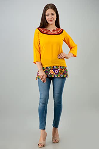 Image of Women's Rayon Embroidery Work Short Top | Short Kurti for Women | Embroidered Straight Rayon Kurta | Tunic Tops for Women