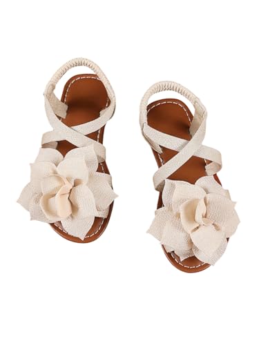 GORGLITTER Girl's Flat Sandals Cute Floral Applique Open Toe Ankle Strap Slip on Dress Vacation Slides Shoes