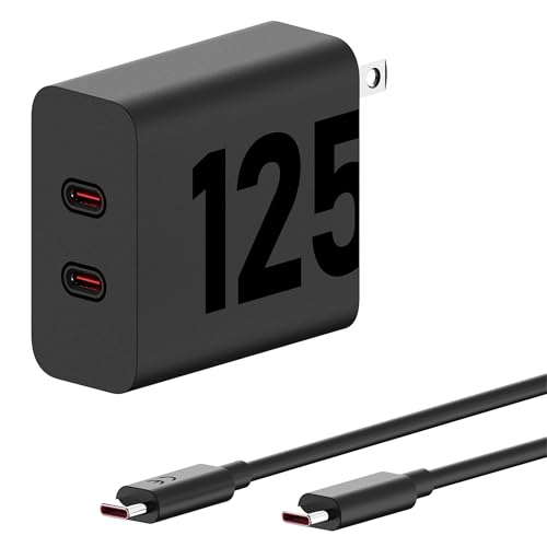 Image of Motorola TurboPower 125W Duo - GaN PPS Dual Port Charger + 6.5A e-Marked 3.3ft USB-C to USB-C Cable for Moto Edge 50 Pro, Edge 50 Ultra, Edge 30 Ultra, High Powered Type C Laptops