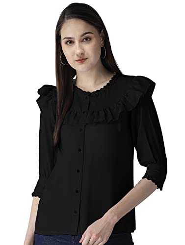 Image of Girls /Women Cuffed Sleeves Solid Shirt Style top-102