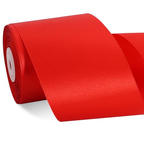 TONIFUL Red Satin Ribbon 3 Inch X 25yds Solid Silk Ribbons for Gift Wrapping Craft Floral Bouquets Valentines Day Christmas Gift Wrapping Party Wedding Decoration