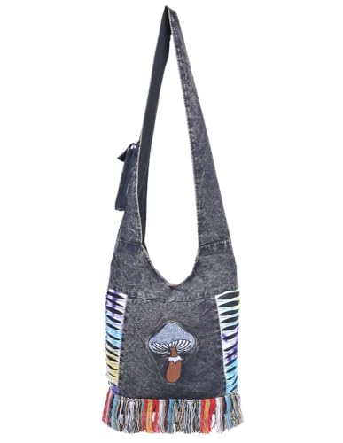 THE COLLECTION ROYAL Hobo Crossbody Bags for Women, Boho Purse, Boho Bag | Hippie Bag, Indie Tote Bag, Cloth Purse for Women (Blk-Mush)