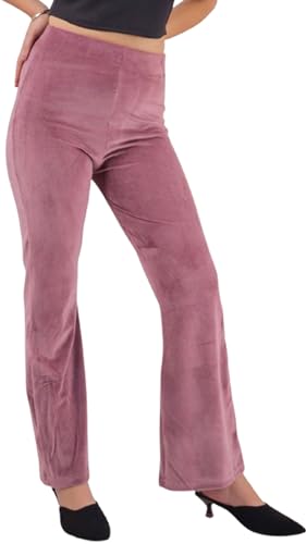 Image of Pink Shell Women's High Waist Bell Bottom Pants in Velvet