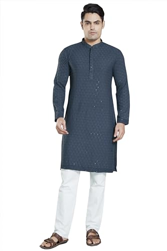 Image of DIVISIVE Men's Sequince Embroidered Cotton Blend Slim Fit Kurta Pyjama Set
