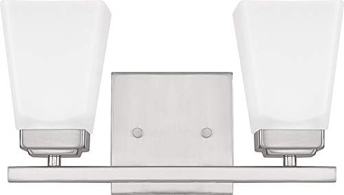 HomePlace by Capital Lighting 114421BN-334 Baxley Modern Soft White Glass Bathroom Vanity Wall Light, 2-Light 200 Total Watts, 7" H x 13" W, Brushed Nickel