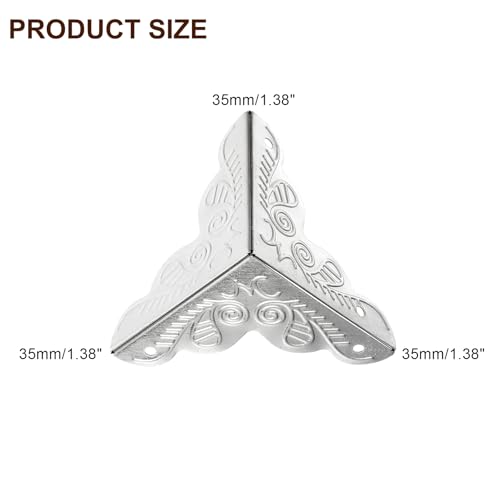 Image of uxcell 12 Pcs Box Edge Guard, 35mm Decorative Box Corner Cover, Corner Protector, Vintage Stair Dust Corners with Screws, Silver