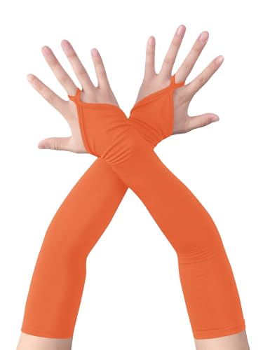 Islis Stretchy Spandex Fingerless Gloves - Elegant Elbow-Length Vintage Gloves for Gatsby Opera Prom Pageants Halloween (Orange One Size)