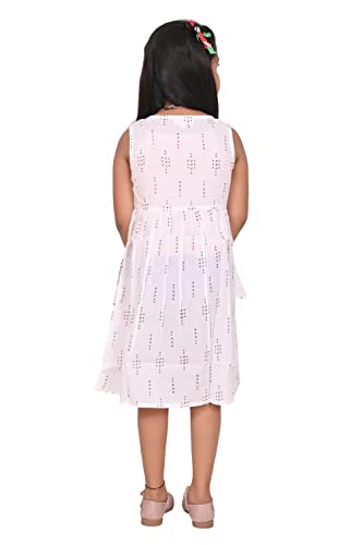 Image of minicult Kids Printed Cotton Frock Dress for Baby Girls|Comfortable Summer Wear Western Dress| Knee Length, Bachho ki Frock for Birthday, Evening White Red