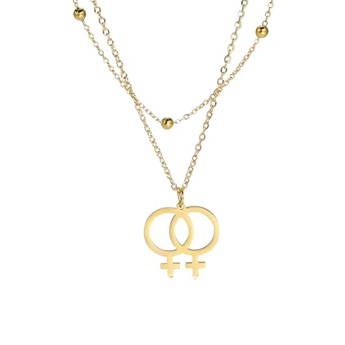 14K Gold Filled Trans Necklace For Unisex - 925 Sterling Silver Lesbian Symbol Pendant LGBT Necklace, Lesbian Necklace, Lesbian Jewelry, Double Venus Necklace, Transgender Necklace