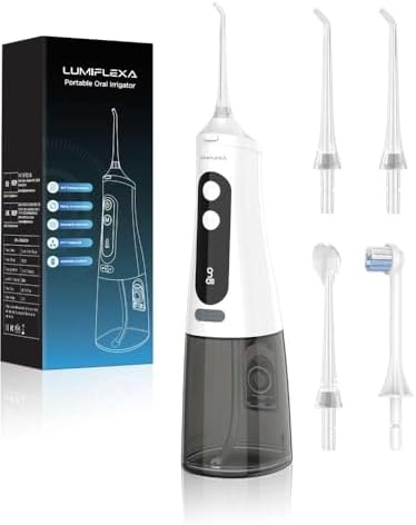 Water Dental Flosser, 300ML Cordless Oral Irrigator Rechargeable Dental Flosser Picks with 9 Levels 5 Jet Tips,IPX7 Waterproof Teeth Cleaner for Braces Gum Care (White)
