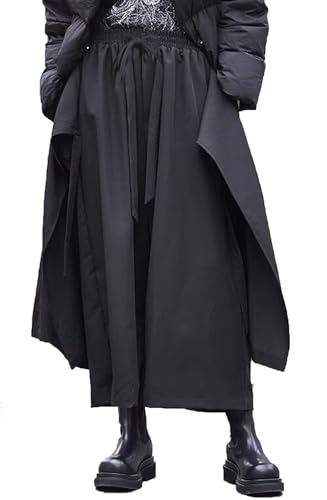 CLANMILUMS Men Women's Black Skirt Pants Loose Harem Pant Unisex Casual Harajuku Kimono Trousers