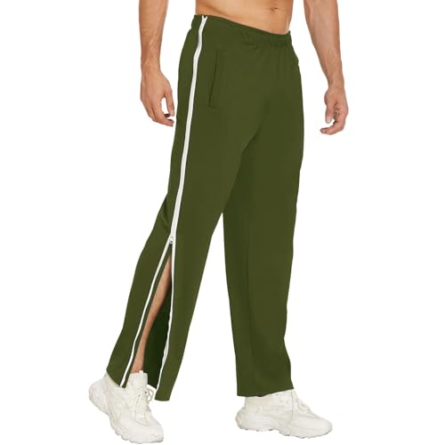 Pantalon de jogging à déchirures et fermeture éclair intégrale vert L