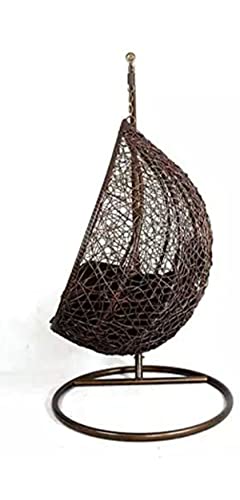 Single-Seater-Outdoor-Indoor-Swing-Chair-with-Stand-Cushion-Hook-with-Brown-Cushion-Brown