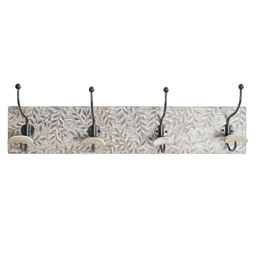 Home ESPRIT Perchero de Pared Blanco Hierro Madera de mango 76 x 14 x 21 cm