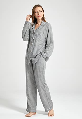 Image of Womens Muslin Pajama Set 100% Cotton Double Gauze Linen Like | Breathable Soft Comfort Button Up Loungewear Sleepwear PJ Set