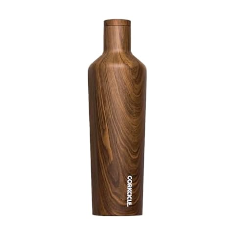 Corkcicle Insulated Canteen Water Bottle, Stainless Steel and Spill Proof, Walnut Wood, 25 oz Cover