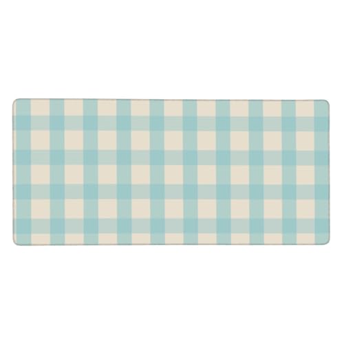 Grand tapis de souris de jeu imprimé vichy cyan doux premium