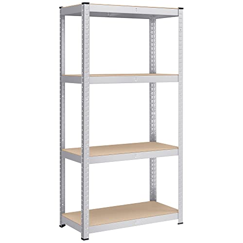 SONGMICS 4-Tier Shelving Unit, Steel Shelving Unit for Storage, Boltless Assembly, for Garage, Shed, Load Capacity 520 kg, 40 x 80 x 160 cm, Silver GLR044E01