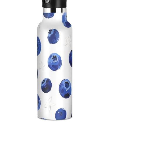Blueberry Star Bouteilles d'eau légères réutilisables avec paille isolée sous vide pour eau, lait, jus, école, camping, sport