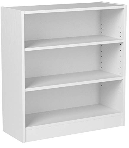 Mainstay 3-Shelf Bookcase - Wide Bookshelf Storage Wood Furniture 1 Fixed Shelf 2 Adjustable Shelves Bookcase White