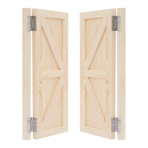 Schwingtüren-Paar, Lamellentür aus Kiefernholz, 70 * 90cm, Saloontüren Komplett-Set, Automatischem Türrücklauf, Bartüren, Scharniertüren, Massivholz Schwingtüren für Cafés Bars Terrassen (Holz)