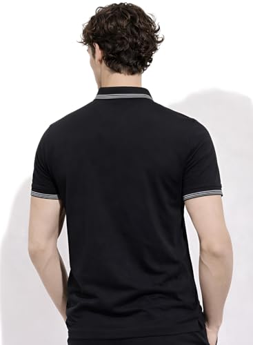 Image of ADRO Mens Premium Cotton Polo T-Shirt | 220 GSM Soft Fabric | Casual Stylish Look | Contrast Collar Design Black Polo T Shirt | Polo Tshirt for All-Day Wear