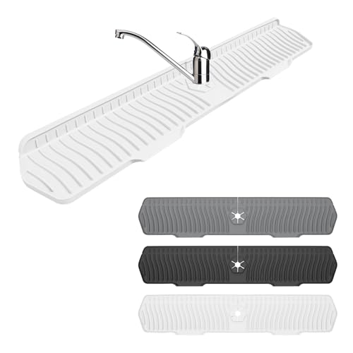 Image of Faucet Guard - 90 Foldable Draining Mat for Kitchen Sink with 2 Drain Ports, Suitable for Bathroom, etc (White, 29.9 inch*5.9 inch)