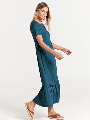 Image of ANRABESS Womens 2026 Summer Casual Maxi Dress A line Tiered Flowy Short Sleeve Crewneck T Shirt Beach Travel Long Dresses